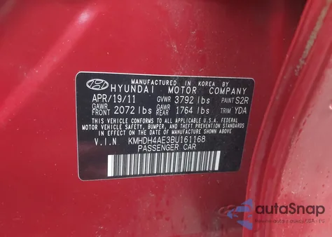 2011 Hyundai Elantra Gls (Ulsan Plant) z USA, uszkodzony, nr VIN KMHDH4AE3BU161168